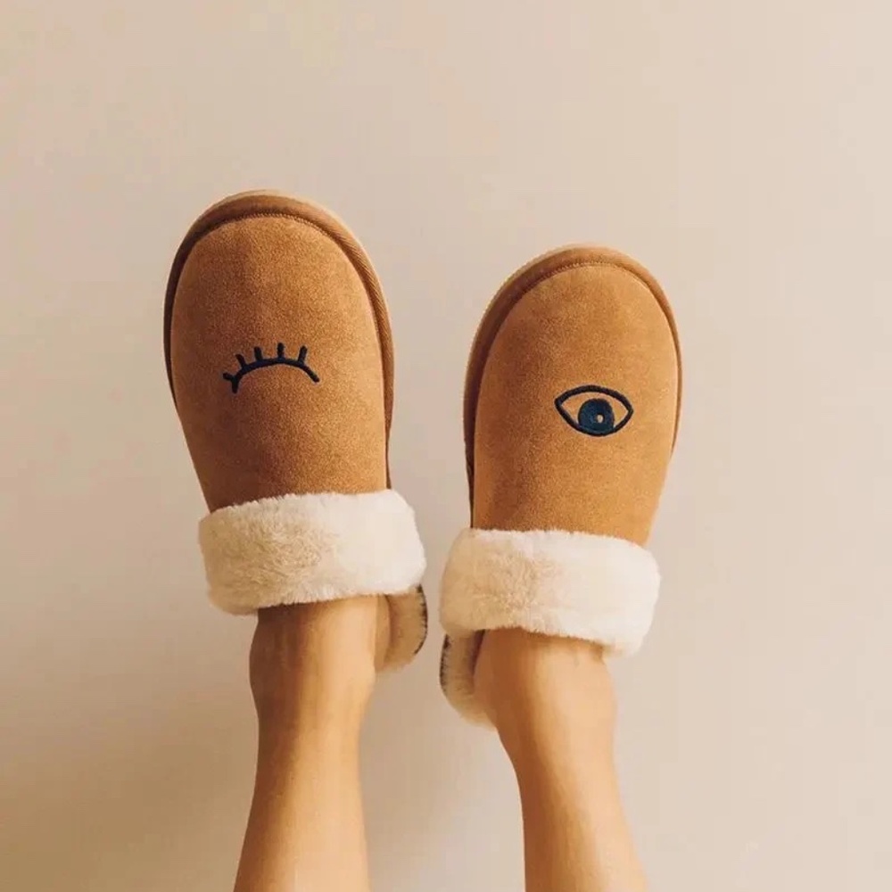 New Soludos Wink Cozy Slippers Genuine Tan Suede Leather Faux Fur Comfort NIB - Picture 2 of 8